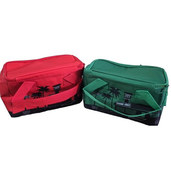 NEW Trader Joe's MINI Insulated Tote Bag Set of 2 - 1 Red & 1 Green Mini Tote - Picture 2 of 16